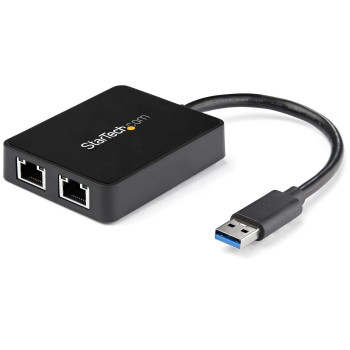 StarTech.com USB 3.0 DUAL PORT GIGABIT NIC USB 3.0 to Dual Port Gigabit Ethernet Adapter NIC w/ USB Port, Wired, USB, Ethernet, 