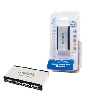 LogiLink 4-Port m. PSU ALU USB 2.0 Hub 4-Port, 480 Mbit/s, Black, Silver, ROHS, CE, FCC, 220 V, 50 Hz, USB