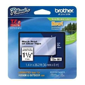 Brother TZE-161 TAPE 36 MM - LAMINATED 8M BLACK ON COLORLESS