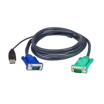 Aten KVM Cable USB PC to HD Switch 3m USB KVM Cable 3m, 3 m, VGA, Black, HD-15, USB A, SPHD-15, Male/Male