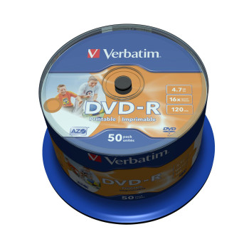Verbatim DVD-R 16X bulk, 4.7GB Wide ink print. Non ID Brand,50 Pack