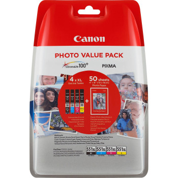 Canon CLI-551XL Photo Value Pack C/M/Y/BK PP-201 10x15 cm 50 Sh.