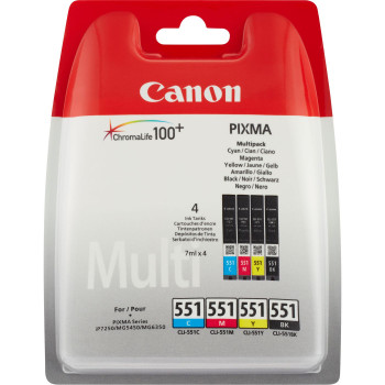 Canon Ink Value Pack CLI-551C/M/Y/BK CLI-551 C/M/Y/BK w/o sec, Original, Pigment-based ink, Black,Cyan,Magenta,Yellow, Canon, Ca