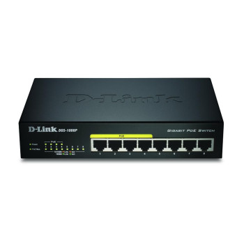 D-Link 8-Port Gigabit Ethernet PoE 16 Gbps, MDI/MDIX, Black