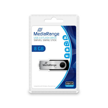 MediaRange 8GB MediaRange USB 2.0 Flexi MR908, 8 GB, USB Type-A / Micro-USB, 2.0, 13 MB/s, Swivel, Black, Silver