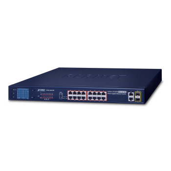 Planet 16-Port 10/100TX 802.3at PoE + 2-Port 10/100/1000T 2-Port 1000X SFP Ethernet Switch with smart color LCD (300W PoE Budget