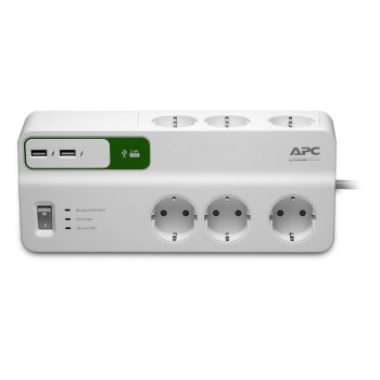 APC Surgearrest 6 Outlets with 5V **New Retail** 2.4A 2 Port Usb Charger