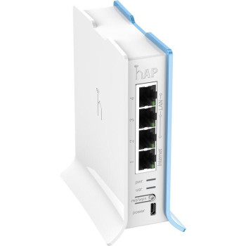 MikroTik hAP Lite with 650MHz CPU, 32MB RAM, 4xLAN, built-in 2.4Ghz 802.11b/g/n 2x2 two chain wireless with integrated antennas,