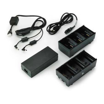 Zebra Two 3 slot battery chargers (charges 6 batteries) with power supply and Y cable, ZQ600, QLn or ZQ500. UK power cord includ
