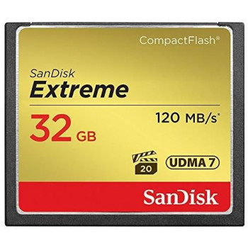 Sandisk CF Extreme 32GB 120MB/s UDMA7 32GB Extreme, 32 GB, CompactFlash, 120 MB/s, 85 MB/s, Black,Gold,Red