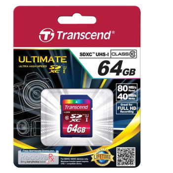 Transcend SD Card SDXC 64GB Class 10 Transcend TS64GSDXC10, 64 GB, SDXC, Class 10, 25 MB/s, Blue