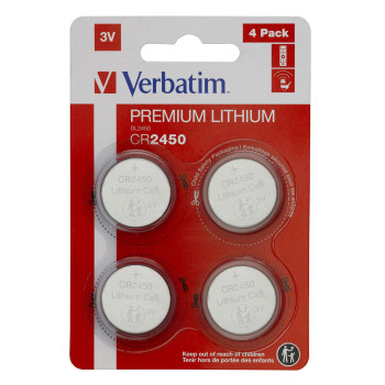 Verbatim LITHIUM BATTERY CR2450 3V 4 PACK CR2450, Single-use battery, CR2450, Lithium, 3 V, 4 pc(s), Silver