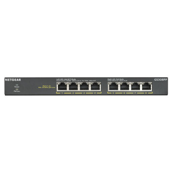 Netgear 8-PORT GB POE+ FLEX SWITCH GS308PP, Unmanaged, Gigabit Ethernet (10/100/1000), Full duplex, Power over Ethernet (PoE), W