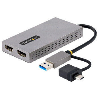 StarTech.com Usb To Dual Hdmi Adapter, Usb A/C To 2X Hdmi Displays (1X 4K30Hz, 1X 1080P), Integrated Usb-A To C Dongle, 4In/11Cm