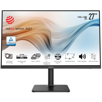 MSI 27 Inch Monitor With Adjustable Stand, Full Hd (1920 X 1080), 75Hz, Ips, 5Ms, Hdmi, Displayport, Usb Type-C, Built-In Usb Hu