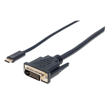 Manhattan Usb-C To Dvi-D Cable, 1080P@60Hz, 2M, Male To Female, Black, Equivalent To Cdp2Dvimm2Mb, Compatible With Dvd-D, Three 