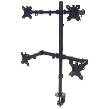 Manhattan Tv & Monitor Mount, Desk, Double-Link Arms, 4 Screens, Screen Sizes: 10-27", Black, Stand Or Clamp Assembly, Quad Scre