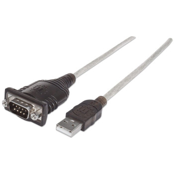 Manhattan Usb-A To Serial Converter Cable, 45Cm, Male To Male, Serial/Rs232/Com/Db9, Prolific Pl-2303Hxd Chip, Black/Silver Cabl
