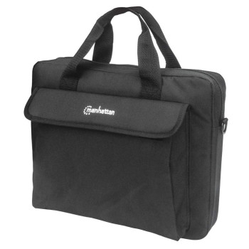 Manhattan London Laptop Bag 14.1", Top Loader, Black, Low Cost, Accessories Pocket, Shoulder Strap (Removable), Notebook Case, T
