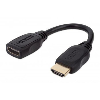 Manhattan Hdmi With Ethernet Extension Cable, 4K@60Hz (Premium High Speed), Male To Female, Cable 20Cm, Black, Ultra Hd 4K X 2K,