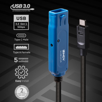 Lindy 43380 kabel USB 5 m USB 3.2 Gen 1 (3.1 Gen 1) USB C USB A Czarny
