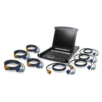 IOGEAR 8-Port 17" LCD Combo KVM Switch w/ 8 PS/2 KVM cables & 1 USB cable