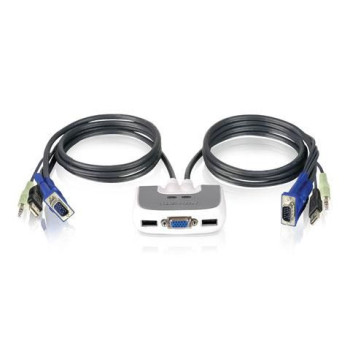 IOGEAR 2 Port Compact USB KVM Switch w/built-in 6ft cable and audio