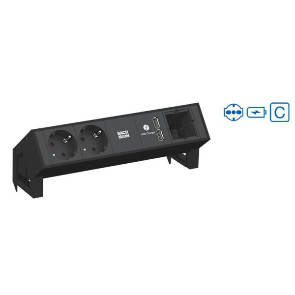 Bachmann DESK2 3xP40 1xUSB Charger 1xCM power 0,2m black Desk 2, 3 AC outlet(s), Indoor, Type L, Black, 325 mm, 1 pc(s) Bachmann DESK2 3xP40 1xUSB Charger 1xCM power 0,2m black Desk 2, 3 AC outlet(s), Indoor, Type L, Black, 325 mm, 1 pc(s)