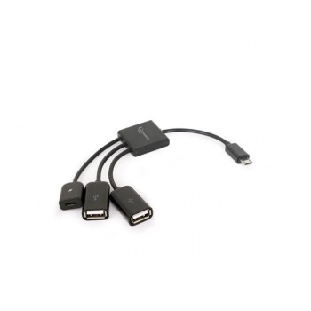 Kabel OTG USB Micro BM - 2xUSB-AF+Micro BF 13cm