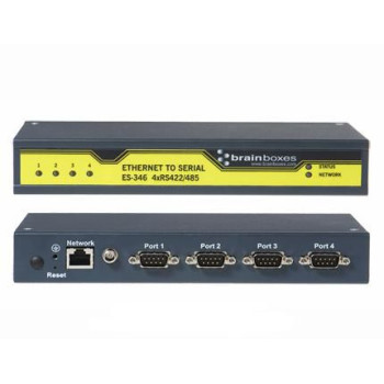 Brainboxes Ethernet 4 Port RS422/485 ES-346, 10/100Base-T(X), 5 - 30 V, ICMP, IP, TCP, UDP, DHCP, BOOTP, Telnet, HTTP, RFC2217, 
