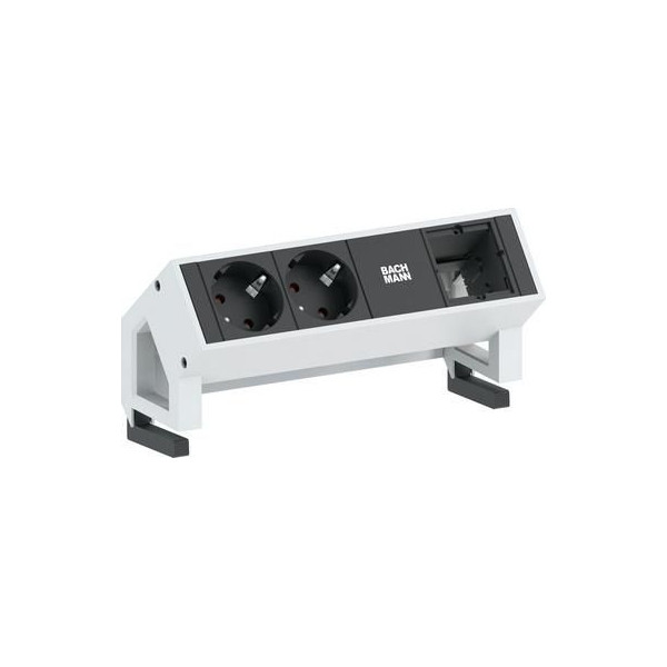 Bachmann DESK2 - 2xSchuko & 1xEmpty Power strip - ALU - L: 197mm w/Child protection - White painted RAL 9010 - incl. Mounted hol Bachmann DESK2 - 2xSchuko & 1xEmpty Power strip - ALU - L: 197mm w/Child protection - White painted RAL 9010 - incl. Mounted hol