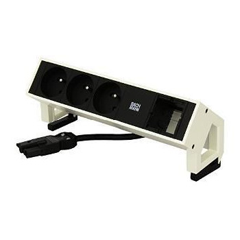 Bachmann DESK2 - 3xUTE/French & 1xEmpty Power strip - ALU - L: 197mm w/Child protection - White painted RAL 9010 - incl. Mounted