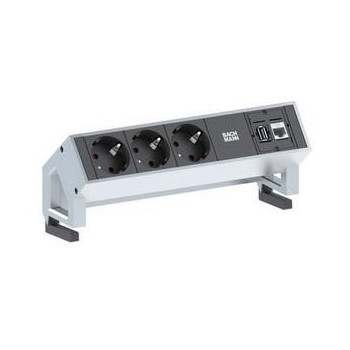 Bachmann DESK2 - 3xSchuko, 1xCAT6 & 1xUSB Power strip - ALU - White, Cable 0.2m, incl. Holding flanges & Wieland extension 1,5m 