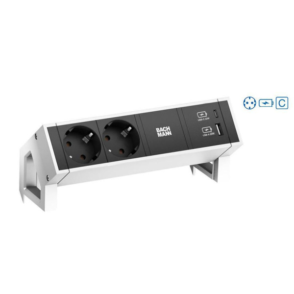 Bachmann DESK2 2xCEE7/3 1xUSB A&C 22W 1xCM 0,2m GST18 RAL9010 Desk 2, 2 AC outlet(s), Indoor, Type F, Black, White, 1 pc(s) Bachmann DESK2 2xCEE7/3 1xUSB A&C 22W 1xCM 0,2m GST18 RAL9010 Desk 2, 2 AC outlet(s), Indoor, Type F, Black, White, 1 pc(s)