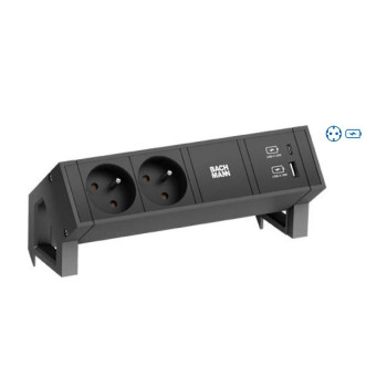 Bachmann DESK2 2xCEE7/3 1xUSB A&C 22W 0,2m GST18 RAL9005 Desk 2, 2 AC outlet(s), Indoor, Type F, Black, 1 pc(s)