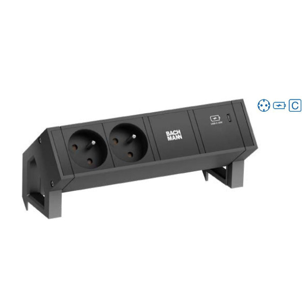 Bachmann DESK2 2xCEE7/3 1xUSB C 60W 1xCM 0,2m GST18 RAL9005 Desk 2, 2 AC outlet(s), Indoor, Type F, Black, 1 pc(s) Bachmann DESK2 2xCEE7/3 1xUSB C 60W 1xCM 0,2m GST18 RAL9005 Desk 2, 2 AC outlet(s), Indoor, Type F, Black, 1 pc(s)