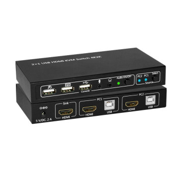 MicroConnect HDMI & USB KVM Switch 2 ports Including UK PSU, This 2x1 USB HDMI KVM Switch shares one HDMI display between two HD
