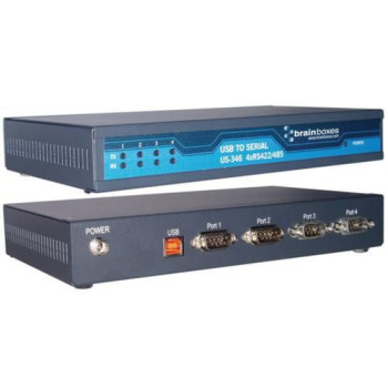 Brainboxes USB 4 Port RS422/485 1MBaud US-346, 5 V, 500 mA, 130 x 215 x 34 mm, 675 g, Windows XP, Server 2003, Vista, Server 200