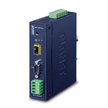Planet IP30 Industrial 1-Port RS232/RS422/RS485 Serial Device Server (1 x 100BASE-FX SFP slot, -40~75 degrees C, dual 9~48V DC, 