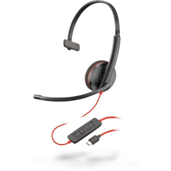 POLY Blackwire C3210 Zestaw słuchawkowy Przewodowa Opaska na głowę Połączenia muzyka USB Type-C Czarny, Czerwony