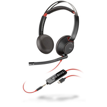 POLY Blackwire 5220 Zestaw słuchawkowy Przewodowa Opaska na głowę Połączenia muzyka USB Type-C Czarny, Czerwony