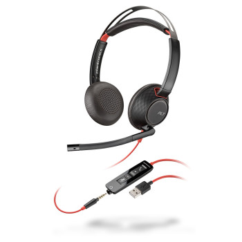 POLY Blackwire C5220 Zestaw słuchawkowy Przewodowa Opaska na głowę Biuro centrum telefoniczne USB Typu-A Czarny, Czerwony