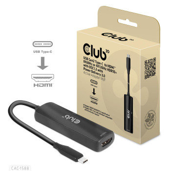 Club3D Usb Gen2 Type-C To HdmiT 8K60Hz Or 4K120Hz Hdr10+ With Dsc1.2 With Power Delivery 3.0 Active Adapter M/F