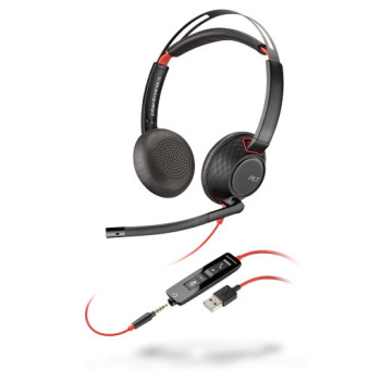 POLY Blackwire 5220 Zestaw słuchawkowy Przewodowa Opaska na głowę Połączenia muzyka USB Typu-A Czarny, Czerwony