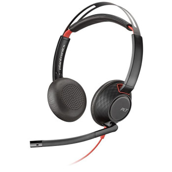 POLY Blackwire 5220 Zestaw słuchawkowy Przewodowa Opaska na głowę Połączenia muzyka USB Type-C Czarny, Czerwony