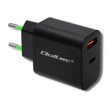 Ładowarka sieciowa Qoltec 18W 5-12V 1.5-3A USB typ C PD USB QC 3.0 Czarna