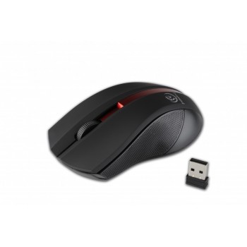 Bezprzewodowa mysz optyczna, GALAXY Black/red, powierzchnia gumowana