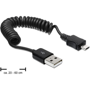 DELOCK USB Kabel A - Micro-B StSt 0.20m-0.60cm Spiralkabe