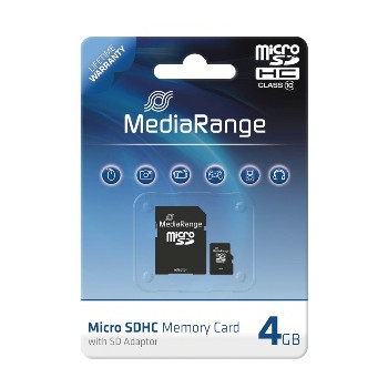 MediaRange SD MicroSD Card 4GB SD CL.10 inkl. Adapter
