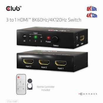Club3D HDMI Switchbox 3 Eingänge - 1 Ausgang 8K60Hz UHD retail